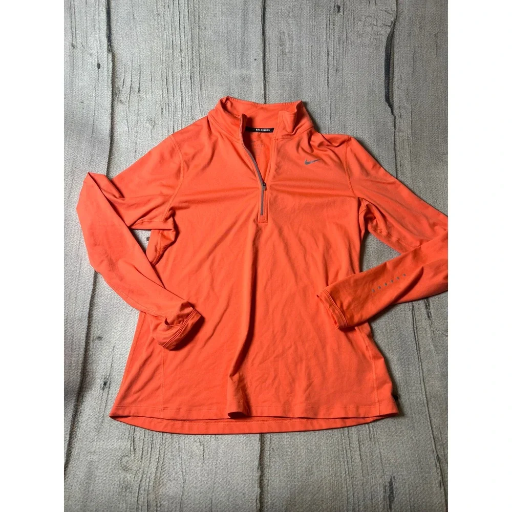 Nike Running 1/4 Zip Pullover Womens Large Orange Dri-FIT Athletic Sporty Top
